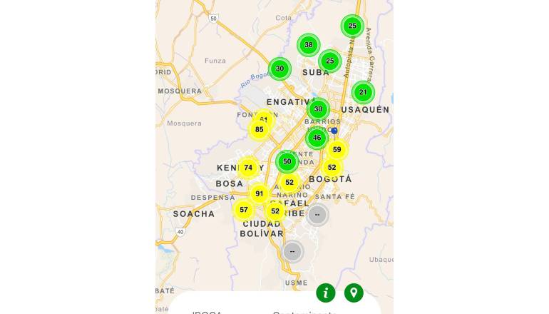 mapa calidad del aire en Bogotá el 15 de agosto